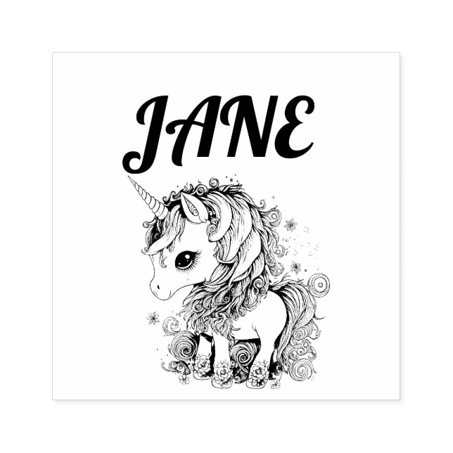 CUTE UNICORN PERSONALIZED NAME RUBBER STAMPS (Imprint)