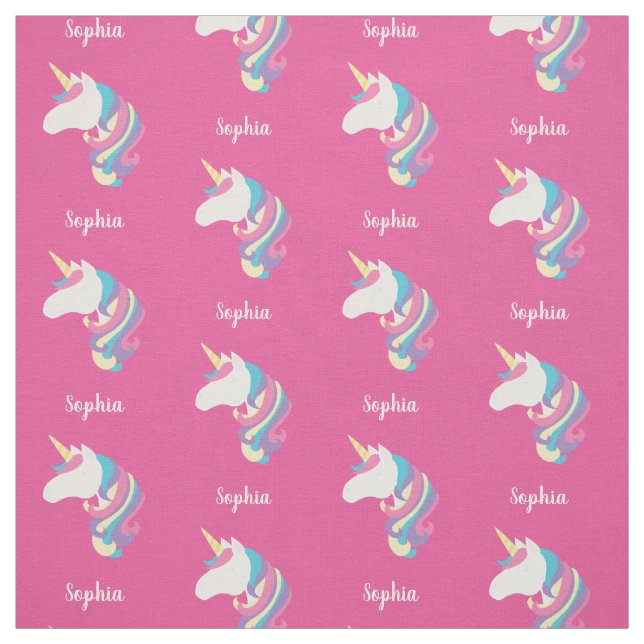 Cute Unicorn Personalized Pink Fabric (Swatch)