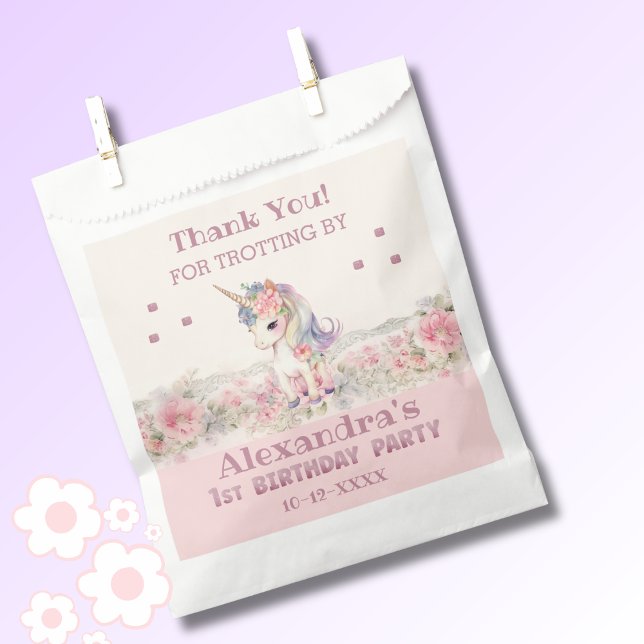 Cute Unicorn Pink Girl 1st Birthday Thank You Favour Bags (Creator Uploaded)