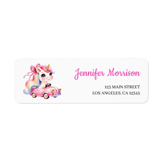 Cute Unicorn Pink Girl Birthday Party Address (Front)