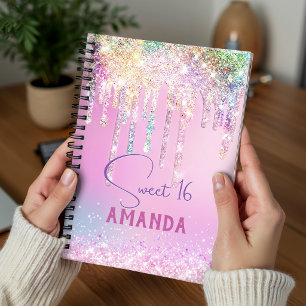 Cute unicorn pink glitter birthday monogram planner