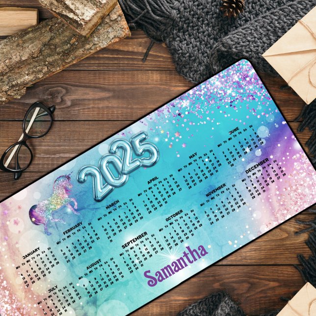 Cute unicorn pink Glitter rainbow aqua 2025 Desk Mat (Creator Uploaded)