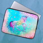 Cute unicorn pink Glitter rainbow aqua monogram Laptop Sleeve<br><div class="desc">Cute unicorn pink Glitter rainbow aqua monogram Laptop sleeve. Add some style to your office, desk, or personal space with a Chic and stylish custom name and monogram Laptop sleeve. Personalise it with a script name and monogram. The perfect accessory for a fashionable contemporary girl or woman. Beautiful, modern and...</div>