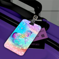 Cute unicorn pink Glitter rainbow aqua monogram