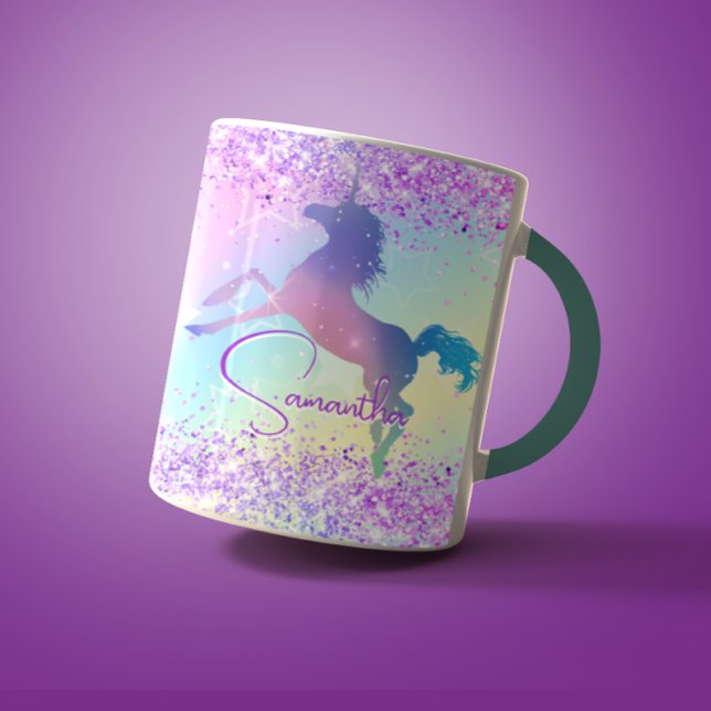 Cute unicorn pink Glitter rainbow art monogram Mug (Creator Uploaded)