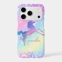 Cute unicorn pink Glitter rainbow art monogram Not