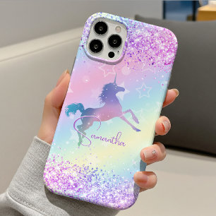 Cute unicorn pink Glitter rainbow art monogram Not Case-Mate iPhone Case