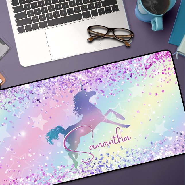Cute unicorn pink Glitter rainbow art monogram Not Desk Mat (Creator Uploaded)