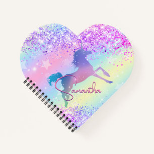 Cute unicorn pink Glitter rainbow art monogram Not Notebook