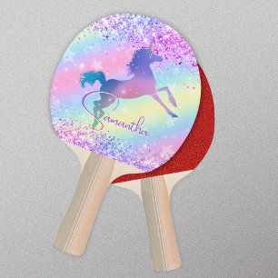 Cute unicorn pink Glitter rainbow art monogram Ping Pong Paddle