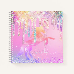 Cute unicorn pink Glitter rainbow Drips monogram Notebook