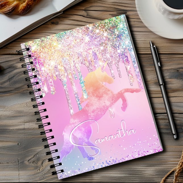 Cute unicorn pink Glitter rainbow Drips monogram Notebook (Creator Uploaded)