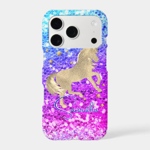 Cute unicorn pink Glitter rainbow gold monogram