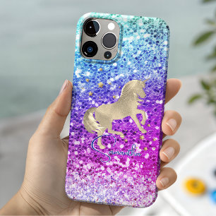 Cute unicorn pink Glitter rainbow gold monogram Case-Mate iPhone Case