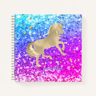 Cute unicorn pink Glitter rainbow gold monogram Notebook