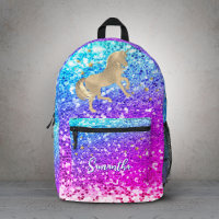Cute unicorn pink Glitter rainbow gold monogram 