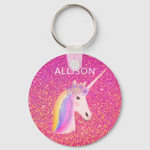 Cute Unicorn Pink Glitter Sparkles Fantasy Girls Key Ring