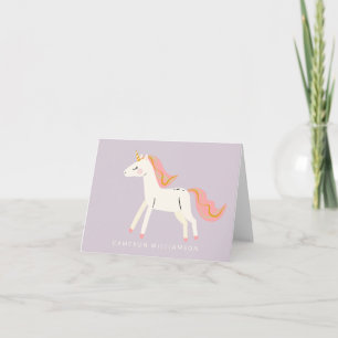 Cute Unicorn Pink Lilac Personalized Stationery Thank You Card