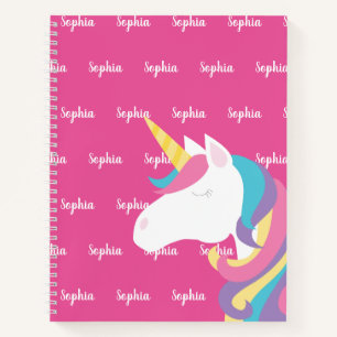 Cute Unicorn Pink Personalised Kids Notebook
