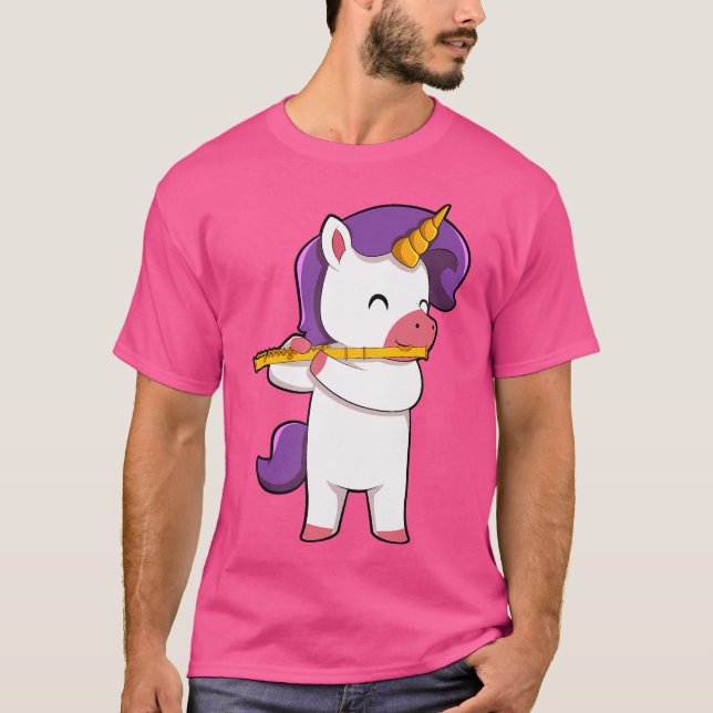 Cute Unicorn Playing Flute T-Shirt (Front)