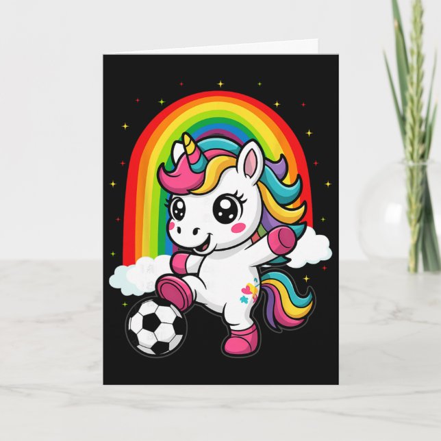 Cute Unicorn Playing Soccer _1  Card (Front)