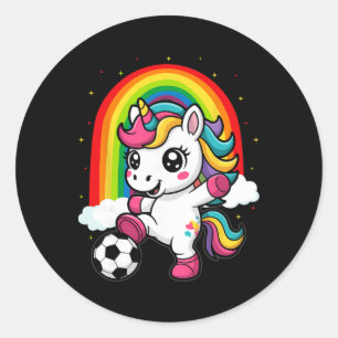 Cute Unicorn Playing Soccer _1 Classic Round Sticker