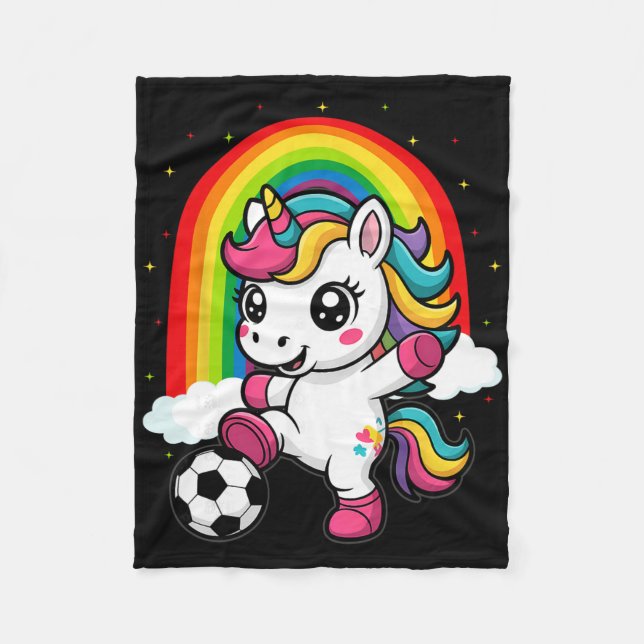 Cute Unicorn Playing Soccer _1  Fleece Blanket (Front)