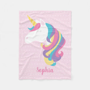 Cute Unicorn Polka Dot Personalised Fleece Blanket