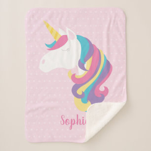 Cute Unicorn Polka Dot Personalised Sherpa Blanket