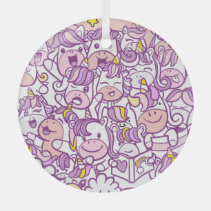 Cute Unicorn Pony: Magic Doodle Collection Glass Tree Decoration