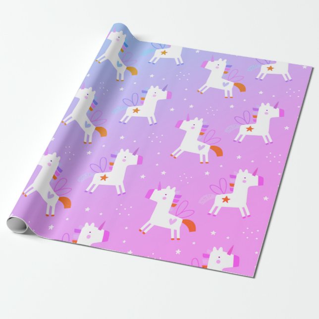 Cute Unicorn printed Wrapping Paper (Unrolled)