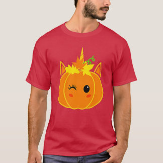 Cute Unicorn Pumpkin Funny Halloween PNG (12) T-Shirt