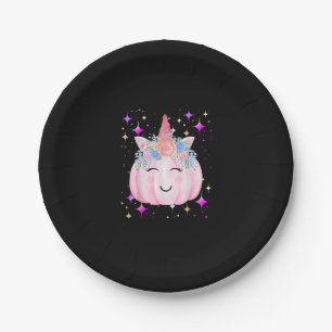 Cute Unicorn Pumpkin Halloween Girls Kids Funny Co Paper Plate