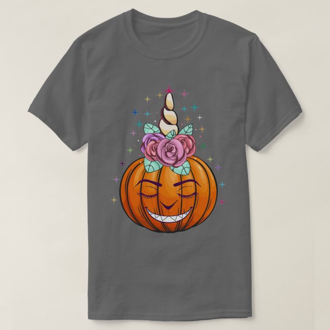 Cute Unicorn Pumpkin Halloween Thanksgiving Gift H T-Shirt (Design Front)