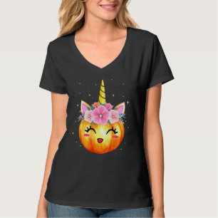 Cute Unicorn Pumpkin Halloween Thanksgiving Girls  T-Shirt