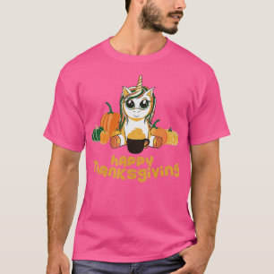 Cute Unicorn Pumpkin Halloween Thanksgiving Happy T-Shirt