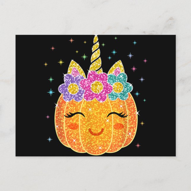 Cute Unicorn Pumpkin Halloween Thanksgiving Holiday Postcard (Front)