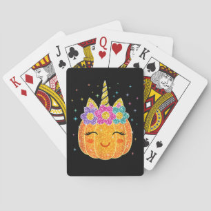 Cute Unicorn Pumpkin Halloween Thanksgiving Playing Cards