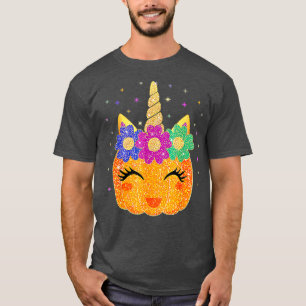 Cute Unicorn Pumpkin Halloween Thanksgiving Women  T-Shirt