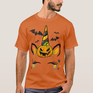 Cute Unicorn Pumpkin Kids Bats Halloween Thanksgiv T-Shirt