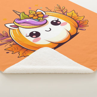 Cute Unicorn Pumpkin Sherpa Blanket