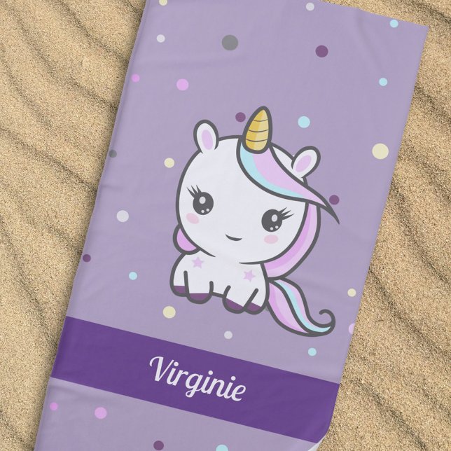 Cute Unicorn Purple Beach Towel (Cute Unicorn Purple Beach Towel)