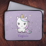 Cute Unicorn Purple Laptop Sleeve<br><div class="desc">A purple Laptop Sleeve with a cute unicorn in pastel colour and a customisable forename to protect your computer when you go to school or work!</div>