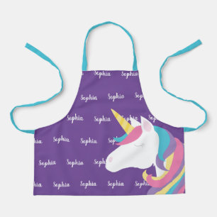 Cute Unicorn Purple Personalised Kids Apron