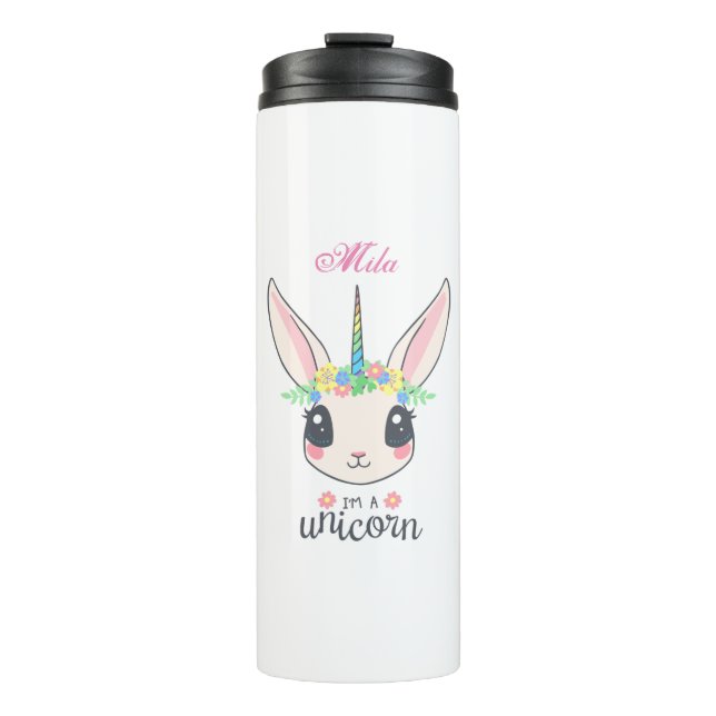 Cute unicorn rabbit  thermal tumbler (Front)