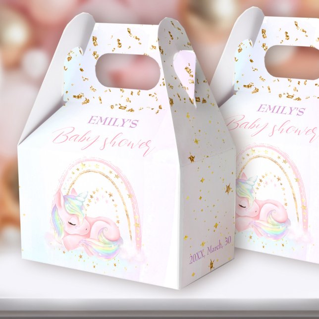 Cute Unicorn Rainbow Baby Shower Favour Box (You can choose from 3 sizes of these gable favor boxes simply by clicking on the STYLE dropbox.)