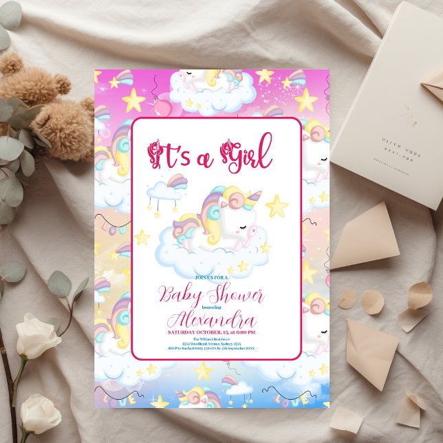 Cute Unicorn Rainbow Baby Shower Invitation (Creator Uploaded)