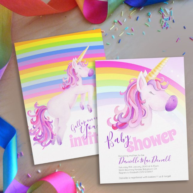 Cute unicorn rainbow baby shower invitations (Creator Uploaded)