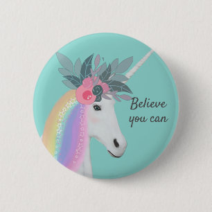 Cute Unicorn Rainbow Birthday Believe You Can 6 Cm Round Badge