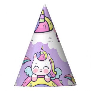 Cute Unicorn Rainbow Birthday Invitation  Party Hat